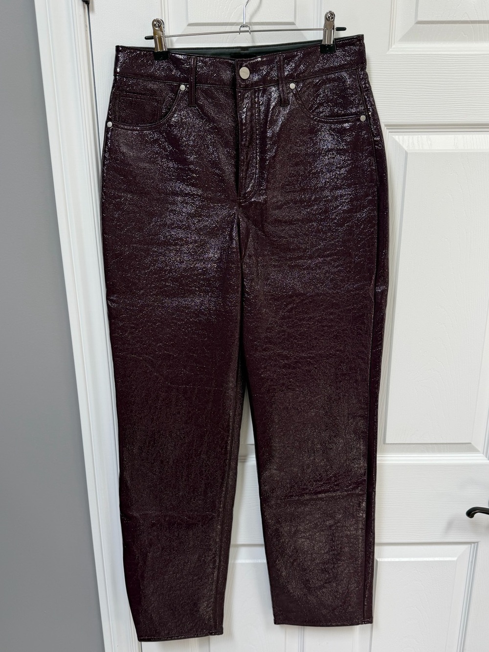 Express Women’s Shiny Polyurethane Purple Burgundy Straight Leg Pants